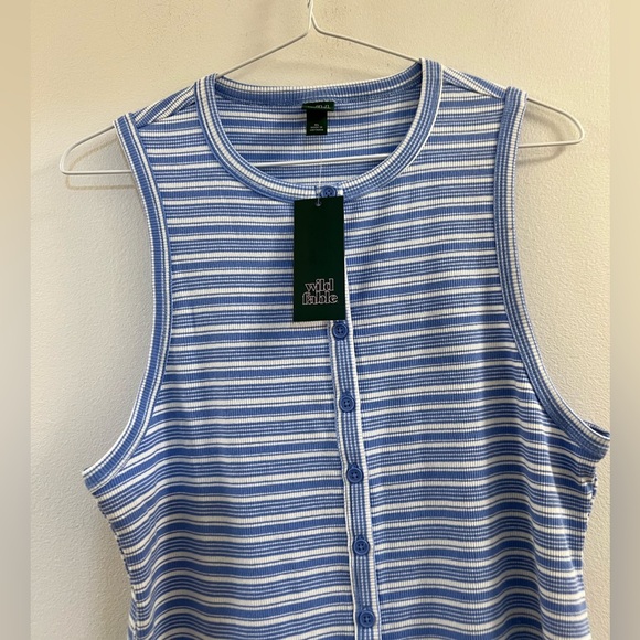 Sleeveless Button-Front Ribbed Mini Skater Dress - Wild Fable Blue Multi-Striped - Picture 7 of 8